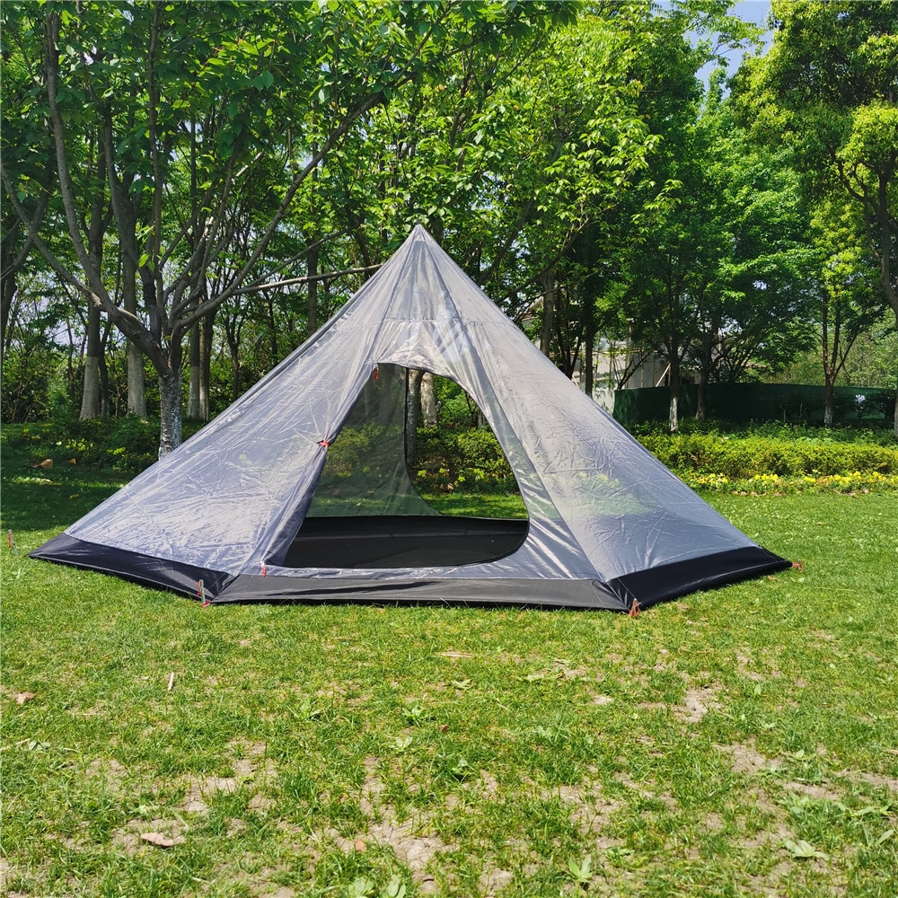 Cheap Goat Tents Winter Ultralight Outdoor Camping Teepee 210T Plaid Pyramid Tent with Snow Skirt Large Rodless Tent Backpacking Hiking Tents Tents 